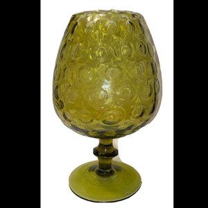 Vintage Empoli Italy Brandy Snifter 10" Optic Green Art Glass Hand Blown MCM